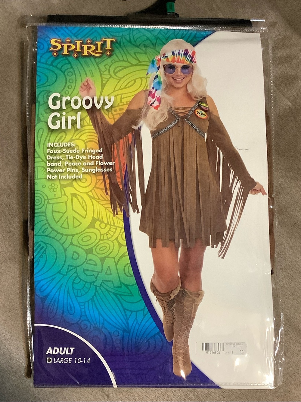 Spirit Brown Groovy Girl Fringe Costume Dress ONLY Size Large 10-14
